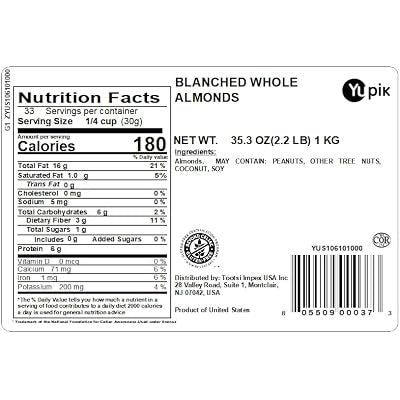 미국직구 Yupik Whole Blanched 견과 57g / Yupik Whole Blanched California Almonds, 6 Bags x 2.2 l 2