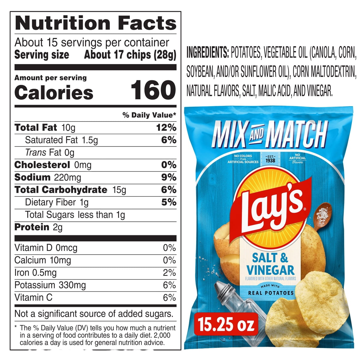 미국직구 Lay's Salt & 432g / Lay's Salt & Vinegar Flavored Potato Chips, 432g 2