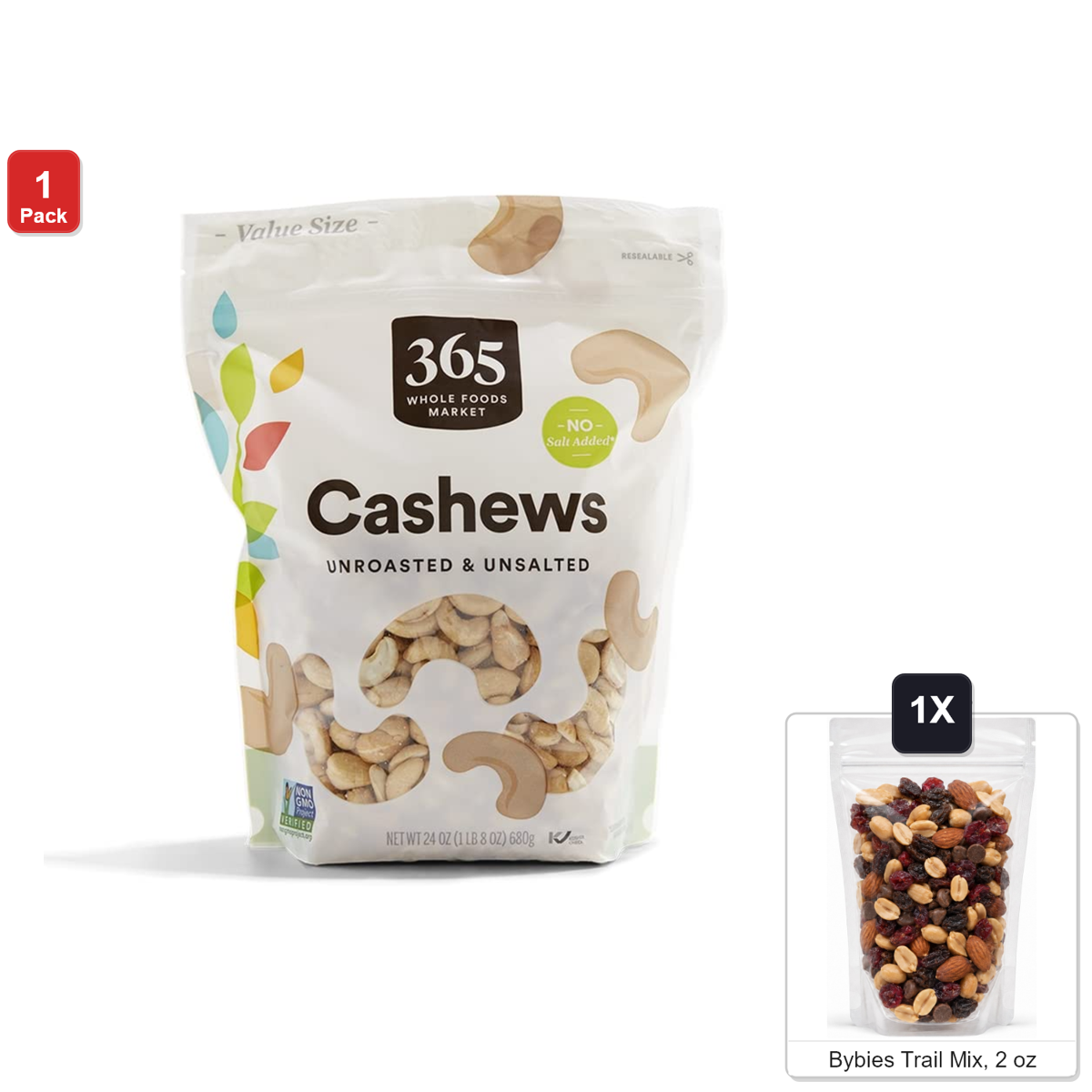 미국직구 365 by Whole 견과 680g / 365 by Whole Foods Market Cashews Unsalted and Unroasted, 1 Bag, 680g 1