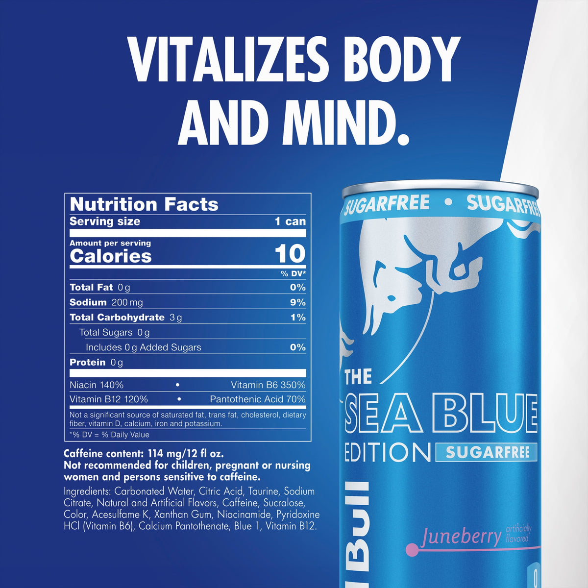 미국직구 레드불 Sea Blue Edition Sugarfree Energy Drink,  Juneberry,  12 fl. oz.,  Pack of 4 Cans