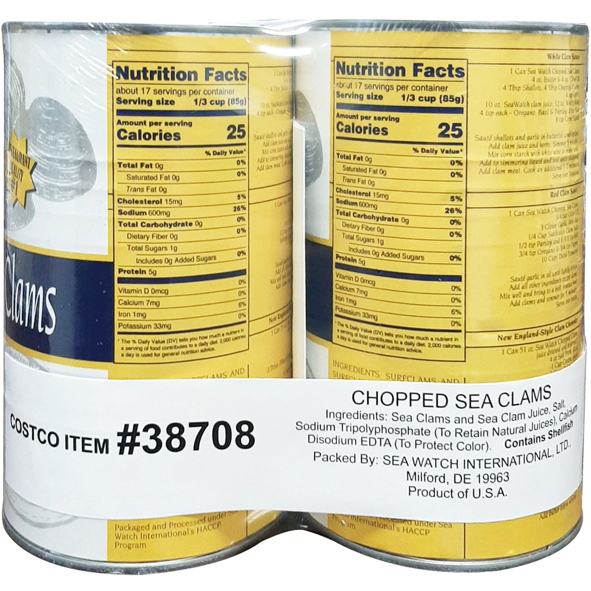 미국직구 SeaWatch Chopped Sea Clams, 51 oz, 2 ct