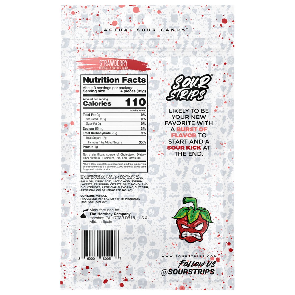 미국직구 Sour Strips Strawberry 캔디 96g 2팩 / Sour Strips Strawberry Flavored Chewy, Candy Bag,  3