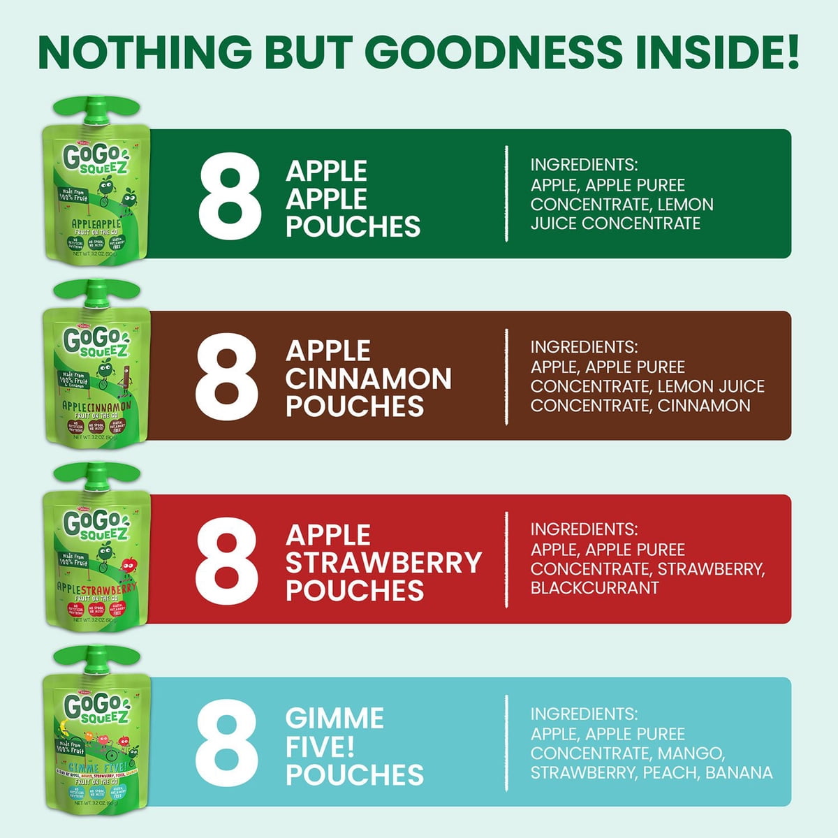 미국직구 GoGo SqueeZ Applesauce 91g 32팩 / GoGo SqueeZ Applesauce Pouches, Variety Pack, 91g, 3 3