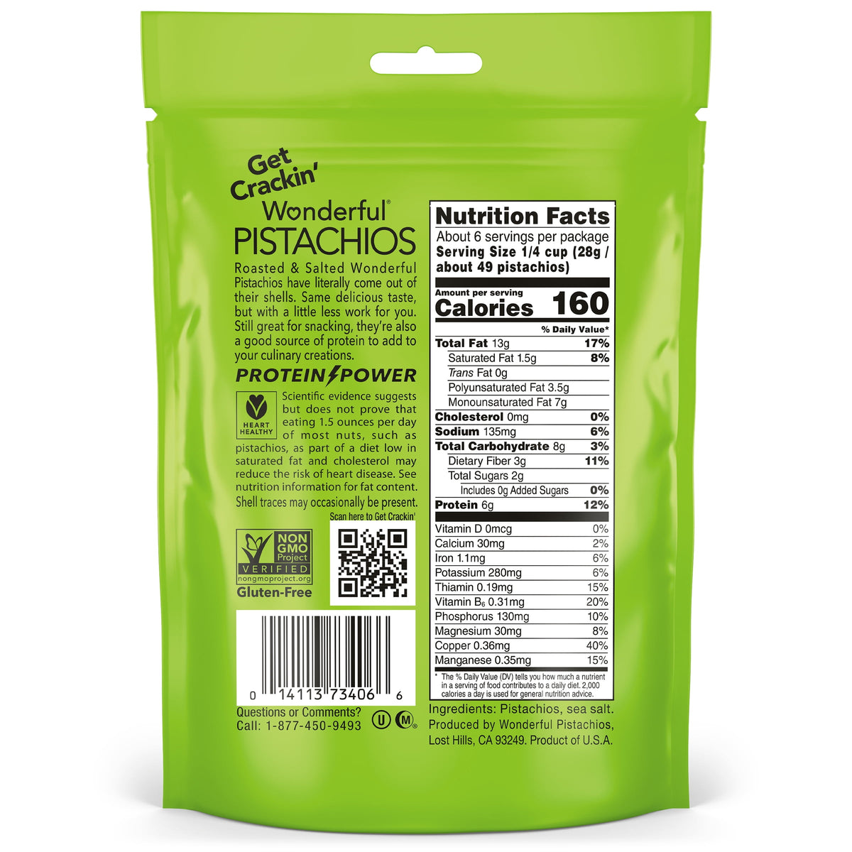 미국직구 원더풀 Pistachios No Shells Roasted & Salted Nuts, 6 Ounce Bag