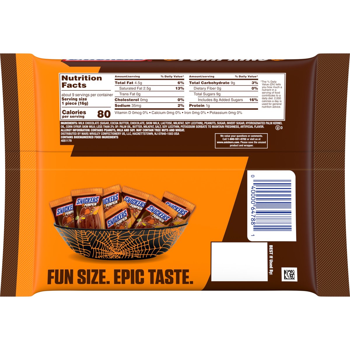 미국직구 Snickers Pumpkins Fun 초콜릿 156g 2팩 / Snickers Pumpkins Fun Size Chocolate Halloween Ca 3