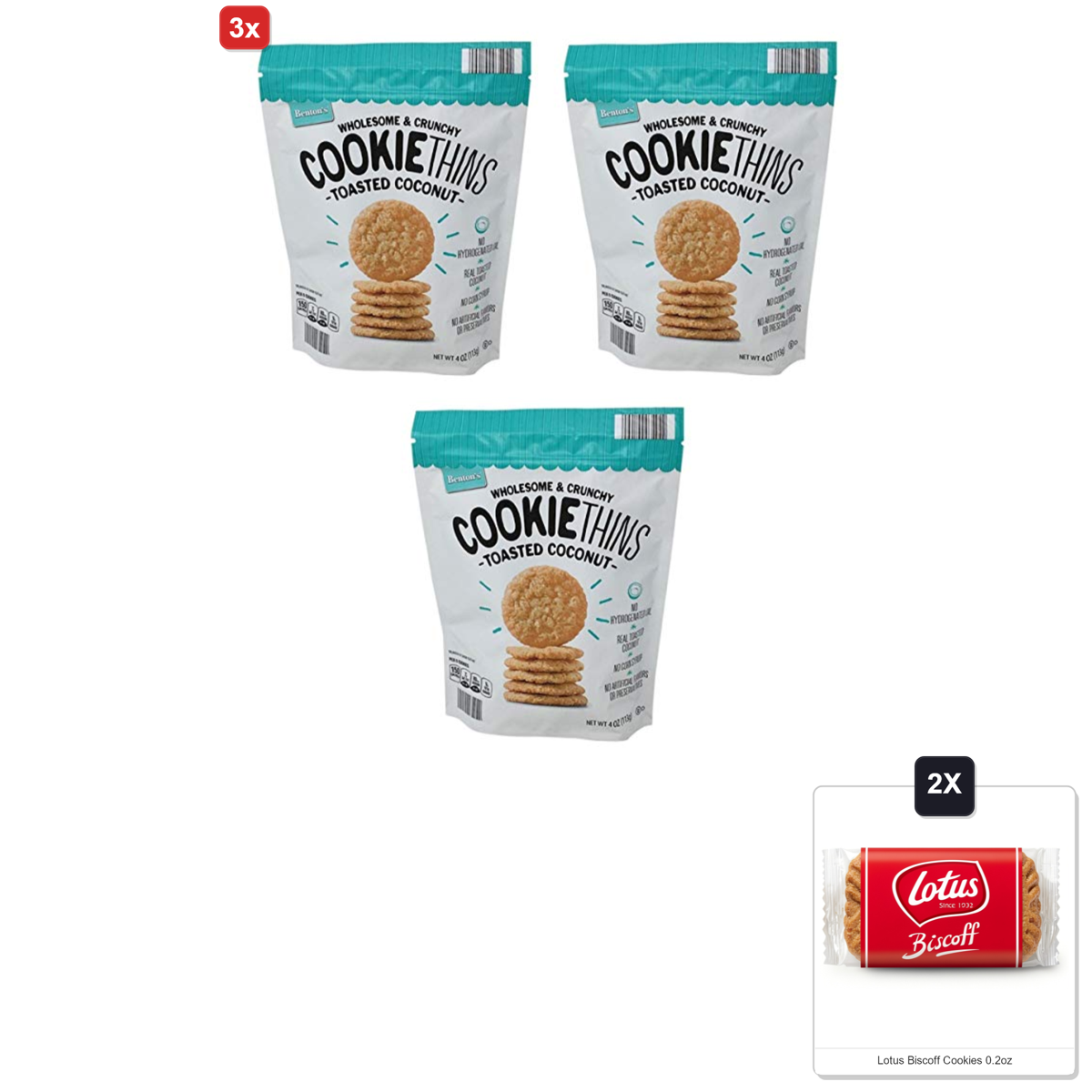 미국직구 3x 견과 6g 4팩 / 3x | 4 Pack Of Bentons Wholesome And Crunchy Cookie Thins Toasted Coco 1