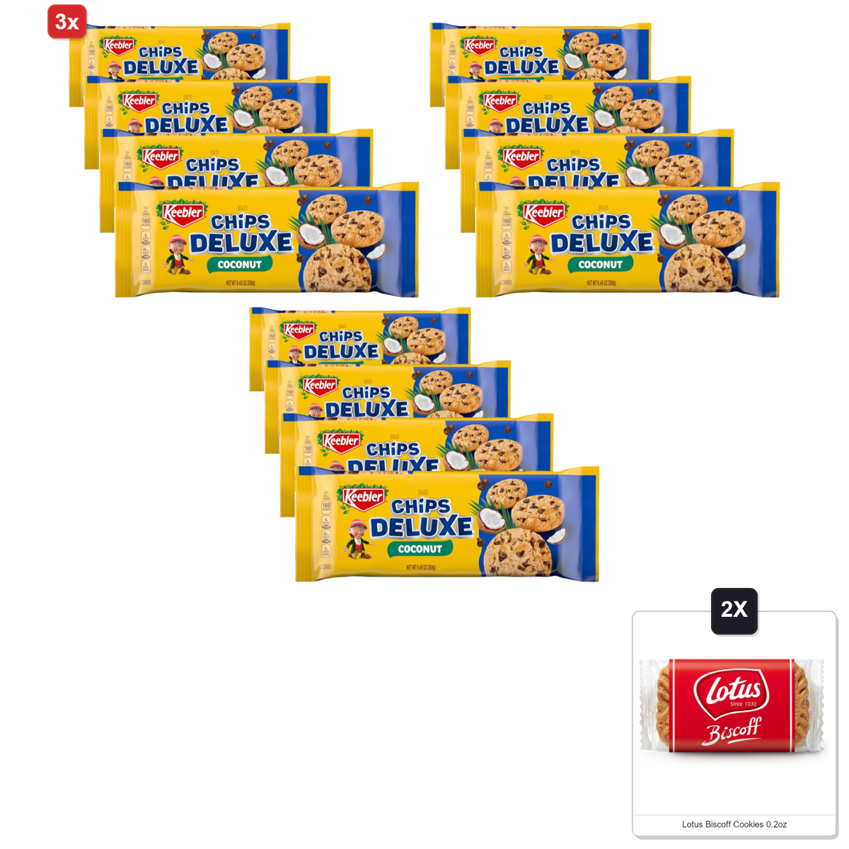 미국직구 3x Keebler Chips 견과 268g 4팩 / 3x | Keebler Chips Deluxe Coconut Cookies, 268g (Pack Of 4) & 2x  1