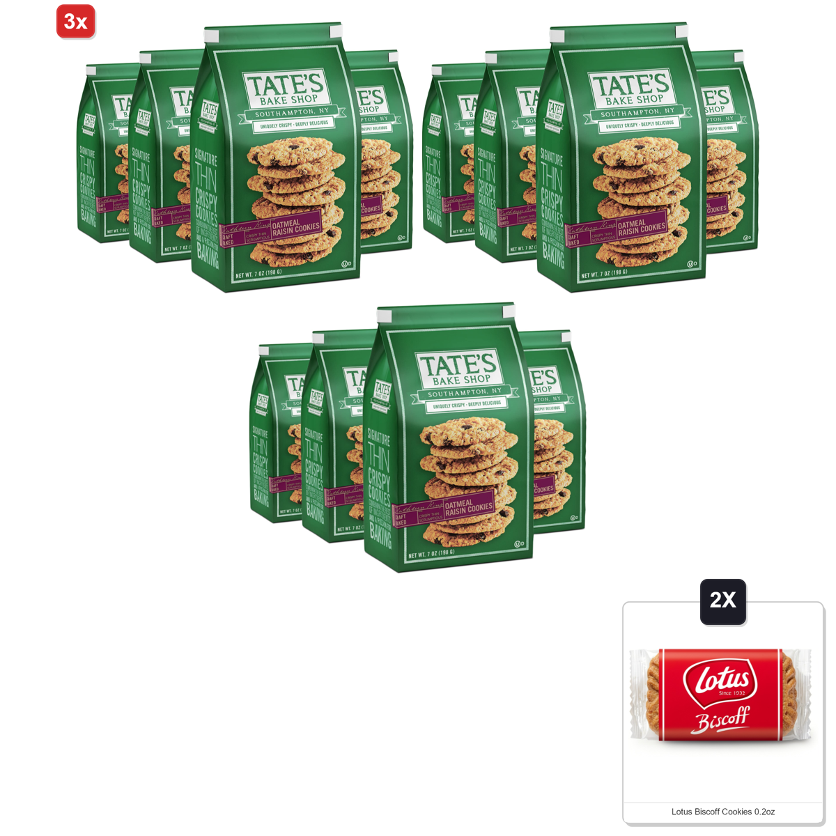 미국직구 3x Tates Bake 과자 6g 4팩 / 3x | Tates Bake Shop Oatmeal Raisin Cookies, Cookies, 7 Ounce (Pack Of 1