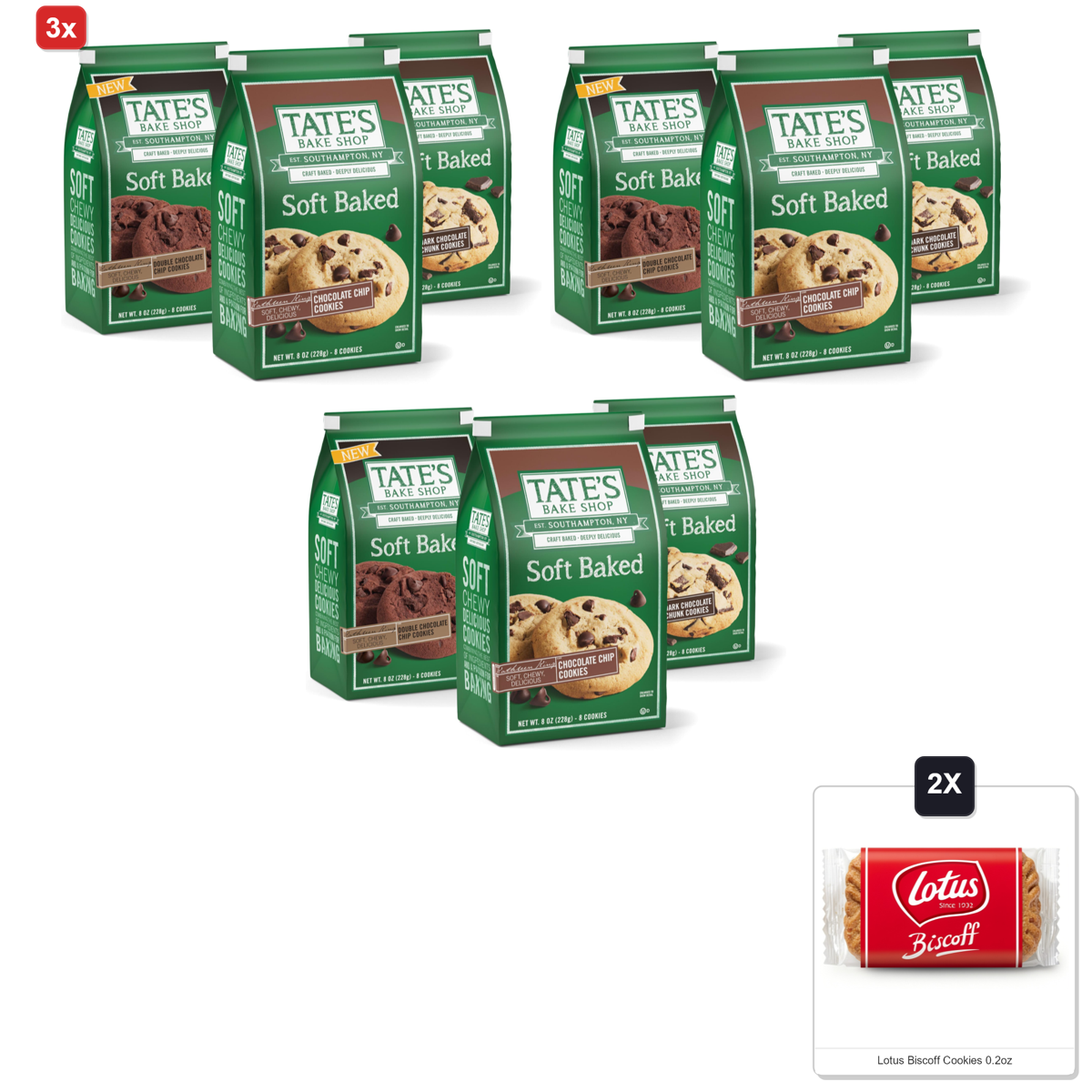 미국직구 3x Tates Bake 초콜릿 227g / 3x | Tates Bake Shop Soft Baked Cookies Variety Pack, Dark Chocolate C 1