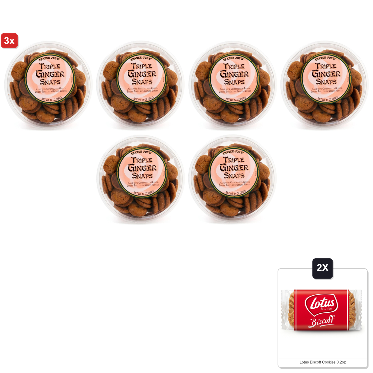 미국직구 트레이더조 과자 6g 2팩 / 3x | Trader Joes Triple Ginger Snaps, Xlarge (.2-Pack) & 2x Lotus Bisc 1