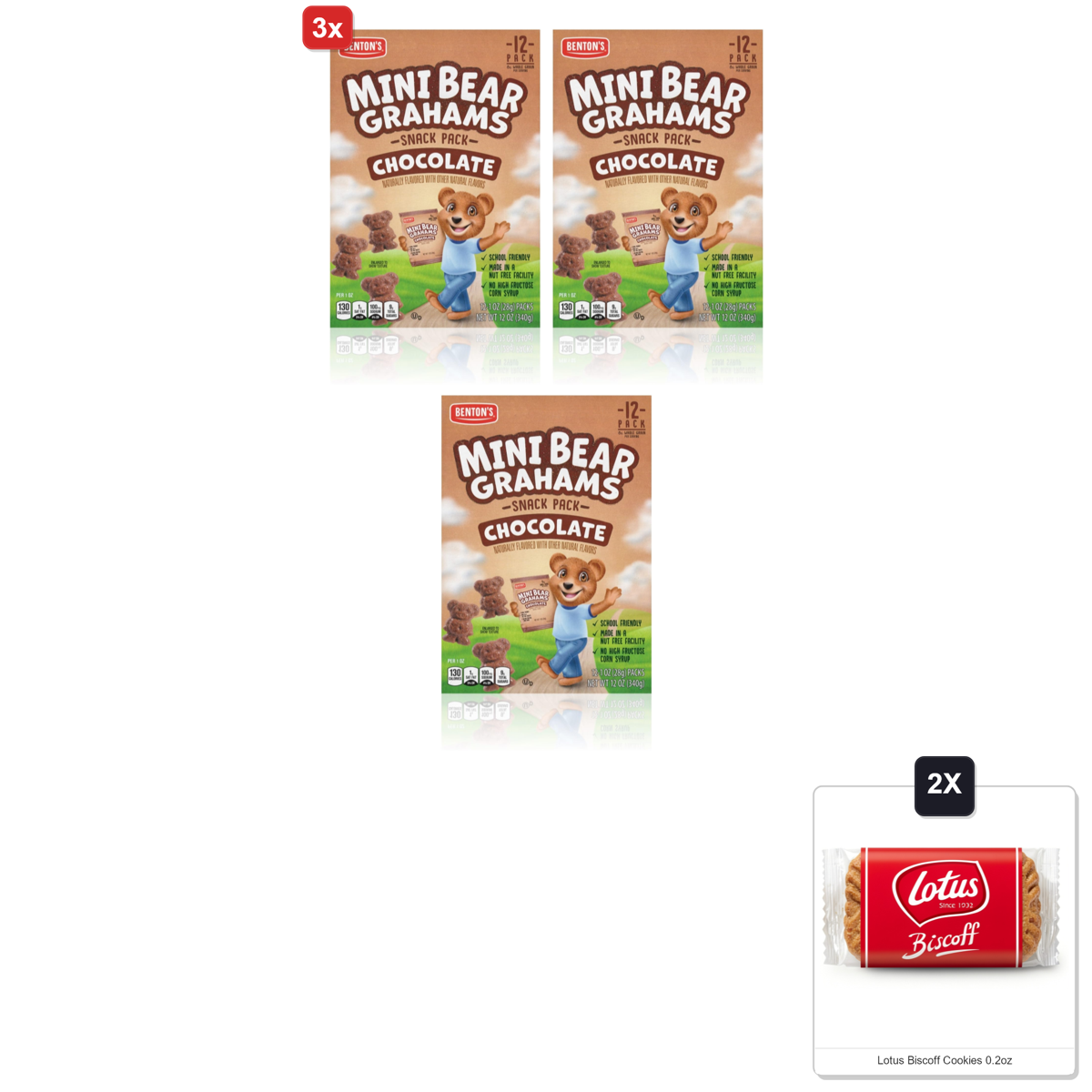미국직구 3x BentonS Mini 초콜릿 6g / 3x | BentonS Mini Cookie Snack Packs (1 Box, Chocolate Bear Grahams) & 1