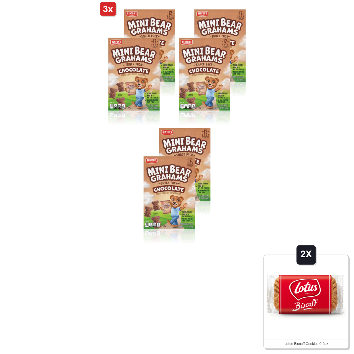 미국직구 3x BentonS Mini 초콜릿 6g / 3x | BentonS Mini Cookie Snack Packs (2 Boxes, Chocolate Bear Grahams) 1