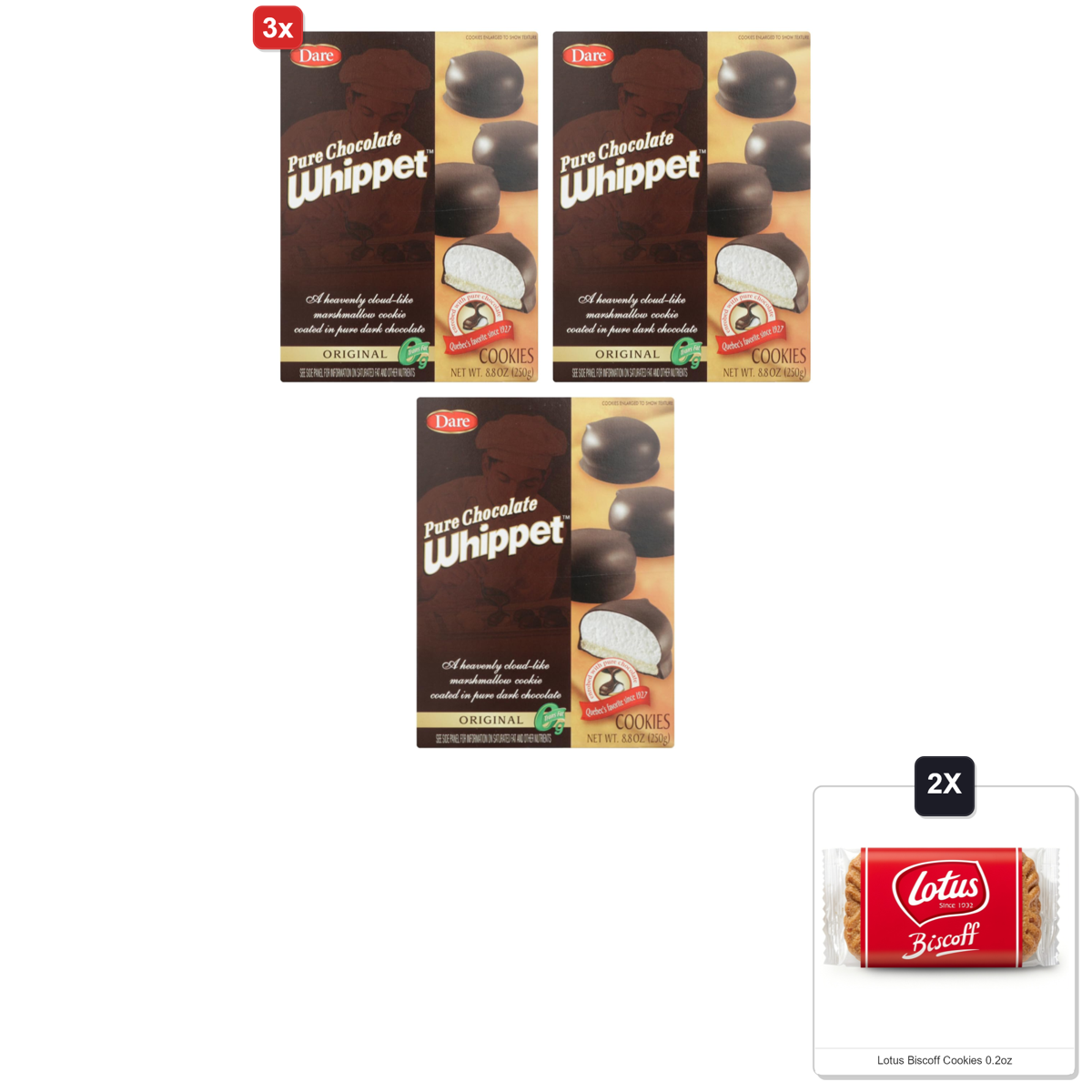 미국직구 3x Dare Whippet 과자 6g 2팩 / 3x | Dare Whippet Original Cookies 8.8 Ounce (Pack Of 2) & 2x Lotus  1