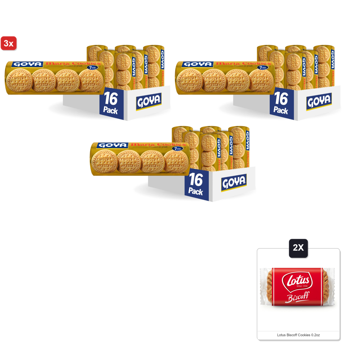 미국직구 3x Goya Foods 과자 6g 16팩 / 3x | Goya Foods Maria Cookies, 7 Ounce (Pack Of 16) & 2x Lotus Biscof 1