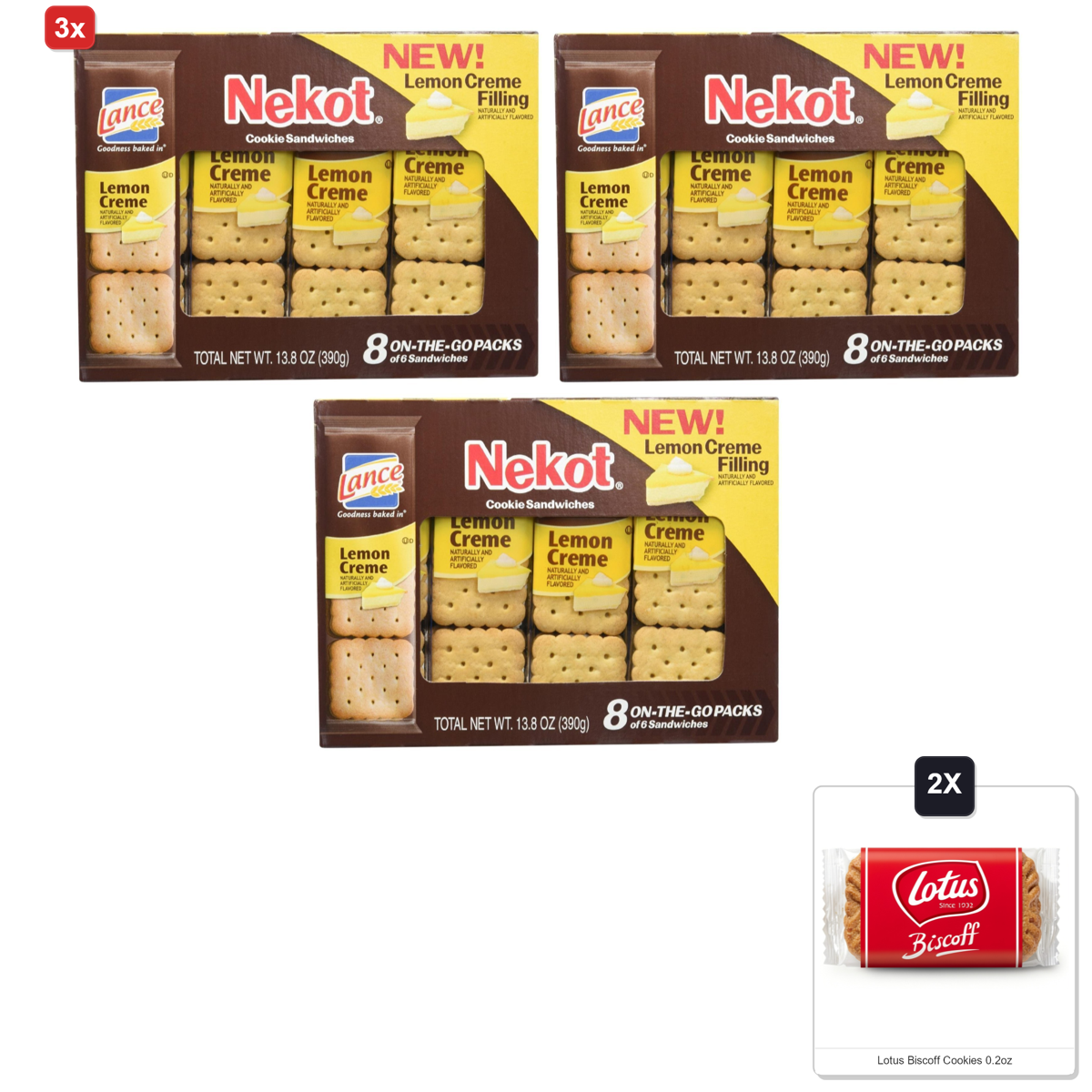 미국직구 3x Lance Nekot 과자 6g 3팩 / 3x | Lance Nekot Cookie Sandwiches Lemon Creme Filling 8 Count (Pack  1