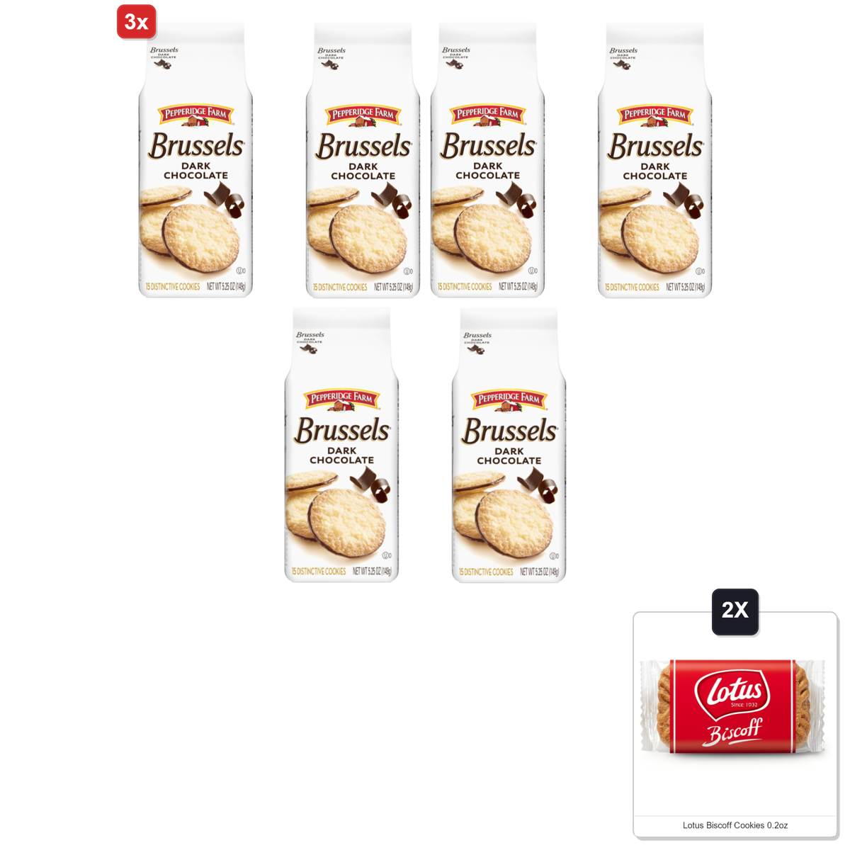 미국직구 3x Pepperidge Farm 초콜릿 149g 2팩 / 3x | Pepperidge Farm Brussels Dark Chocolate, 15 Lace Cookies, 1