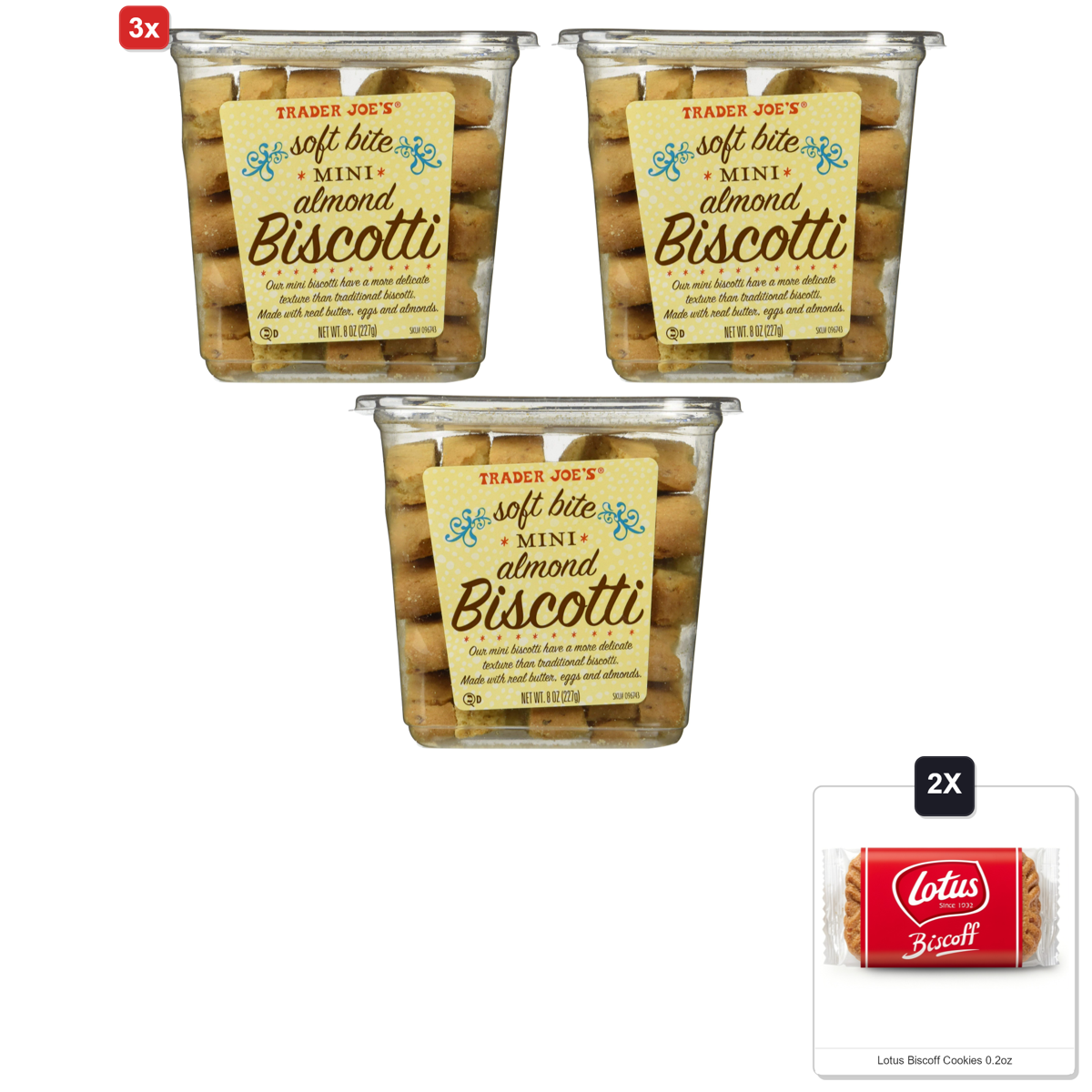미국직구 트레이더조 견과 6g 2팩 / 3x | Trader Joes Soft Bite Mini Almond Biscotti - Pack Of 2 & 2x Lotus 1