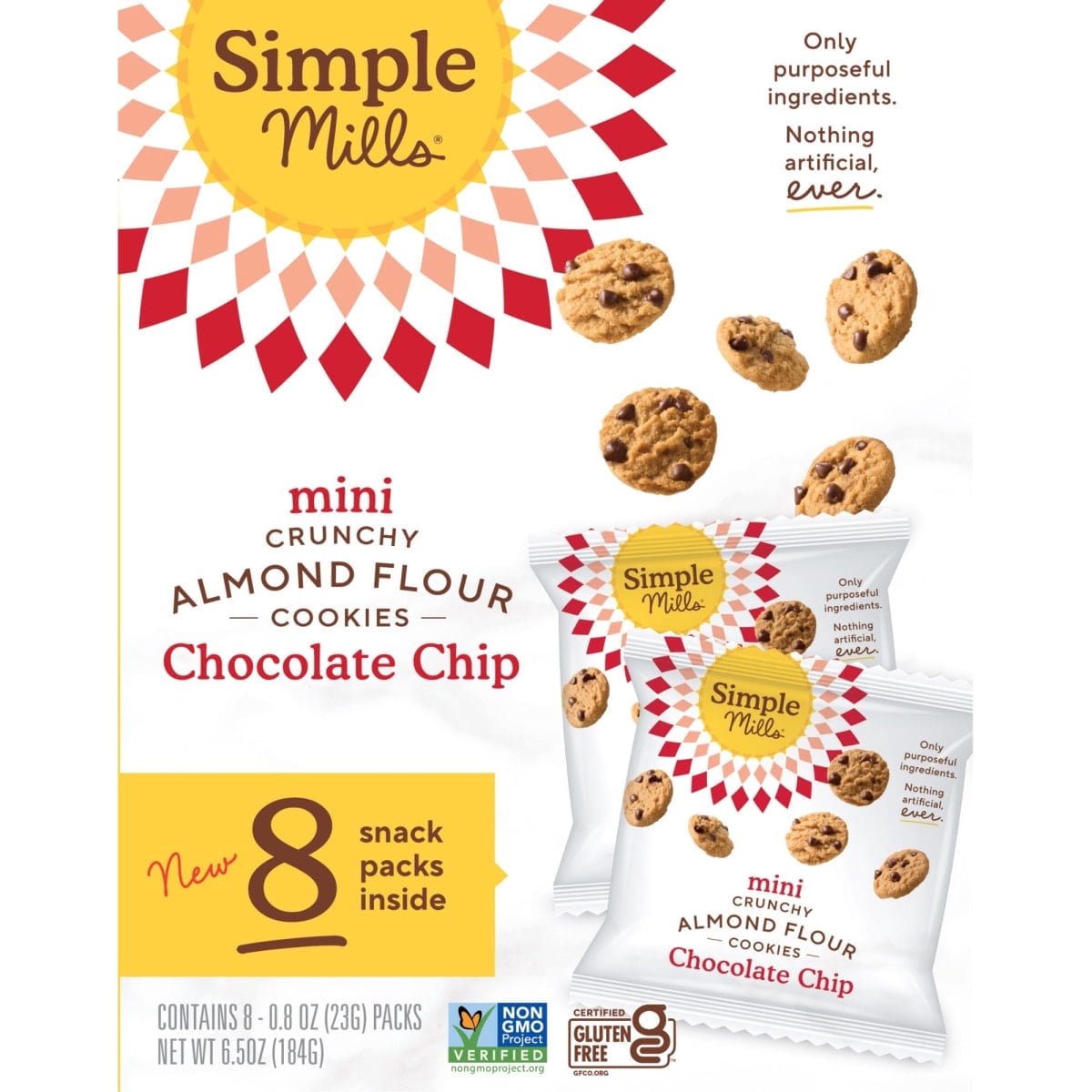 미국직구 4 Pack 초콜릿 23g 4팩 / 4 Pack - Simple Mills Mini Crunchy Chocolate Chip Gluten Free Cookies 1