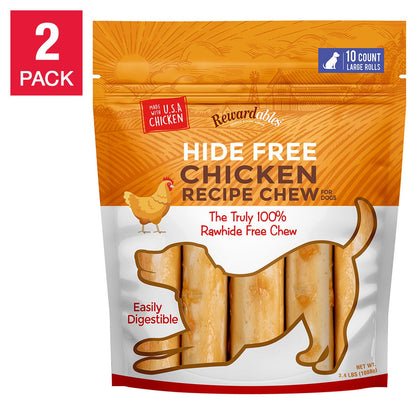 미국직구 리워더블스 강아지 간식 Rewardables Rawhide Free Chicken Chews, 10-count, 2-pack