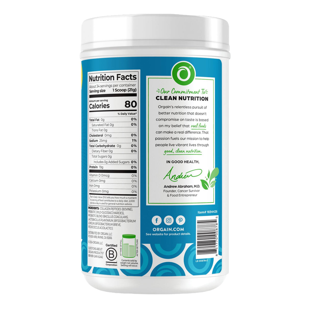 미국직구 Orgain 콜라겐 / Orgain Collagen Peptides + Probiotics, Unflavored, 1.6 lbs 3
