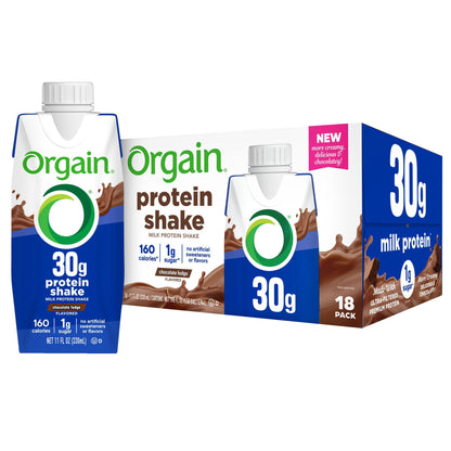 미국직구 오르가인 단백질 쉐이크 음료 초콜릿 Orgain 30g Milk Protein Shake, Chocolate Fudge, 11 fl oz, 18-pack