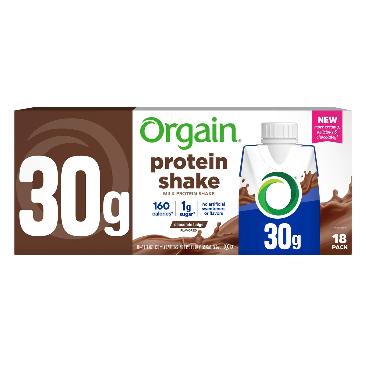 미국직구 오르가인 단백질 쉐이크 음료 초콜릿 Orgain 30g Milk Protein Shake, Chocolate Fudge, 11 fl oz, 18-pack