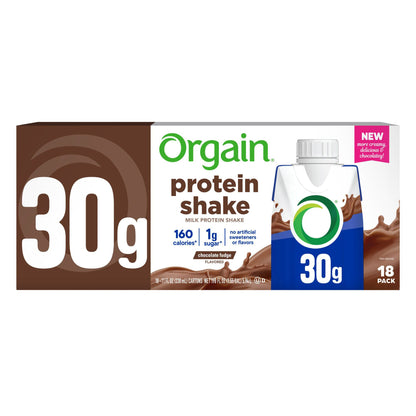 미국직구 오르가인 단백질 쉐이크 음료 초콜릿 Orgain 30g Milk Protein Shake, Chocolate Fudge, 11 fl oz, 18-pack