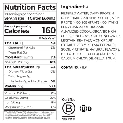 미국직구 오르가인 단백질 쉐이크 음료 초콜릿 Orgain 30g Milk Protein Shake, Chocolate Fudge, 11 fl oz, 18-pack