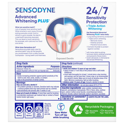 미국직구 센소다인 치약 SENSODYNE Triple Action Advanced Whitening Toothpaste, 6.5 oz, 4-pack