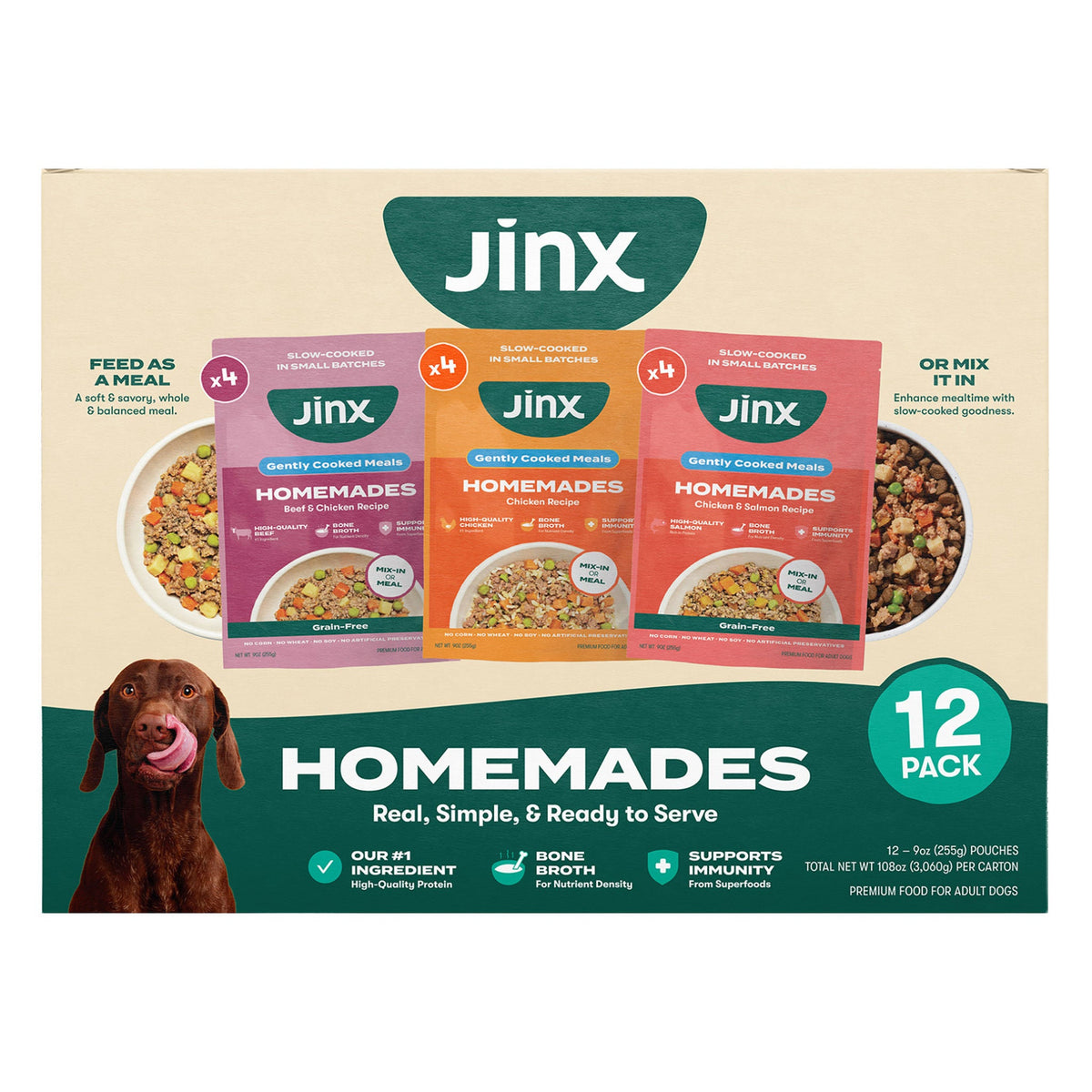 미국직구 징크스 강아지 사료 Jinx Homemades Variety Pack, Wet Dog Food Pack , 9oz , 12-count