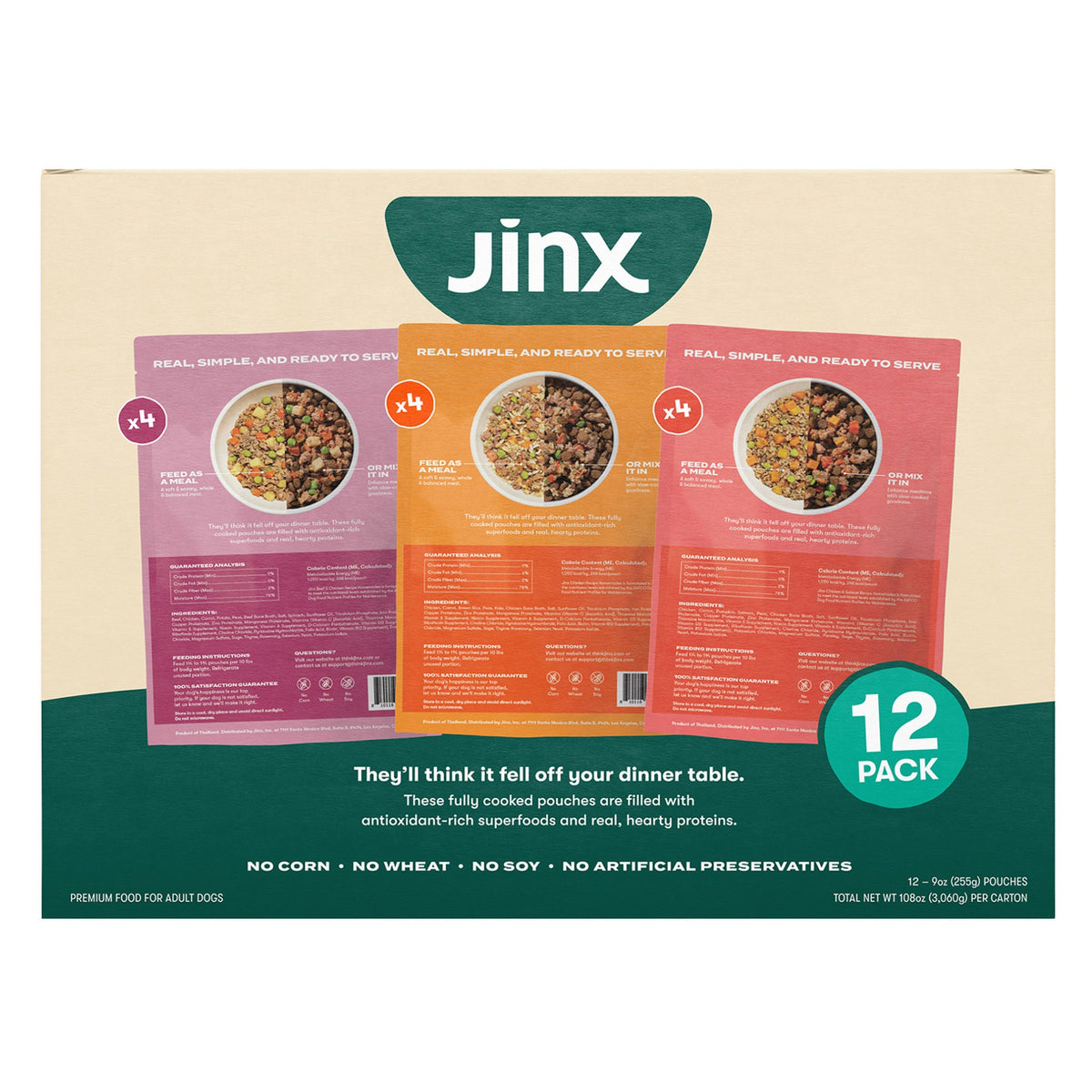 미국직구 징크스 강아지 사료 Jinx Homemades Variety Pack, Wet Dog Food Pack , 9oz , 12-count