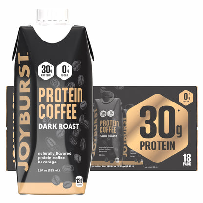 미국직구 조이버스트 단백질 쉐이크 음료 커피 Joyburst 30g Protein Coffee Shakes, Dark Roast, 11 fl oz, 18-pack