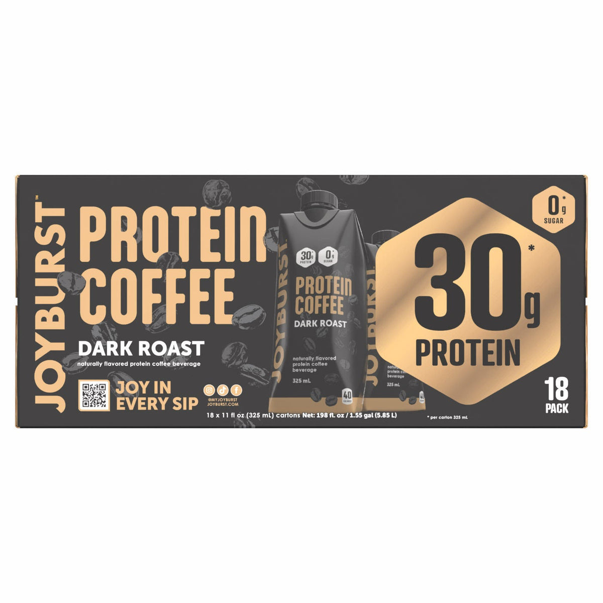 미국직구 조이버스트 단백질 쉐이크 음료 커피 Joyburst 30g Protein Coffee Shakes, Dark Roast, 11 fl oz, 18-pack