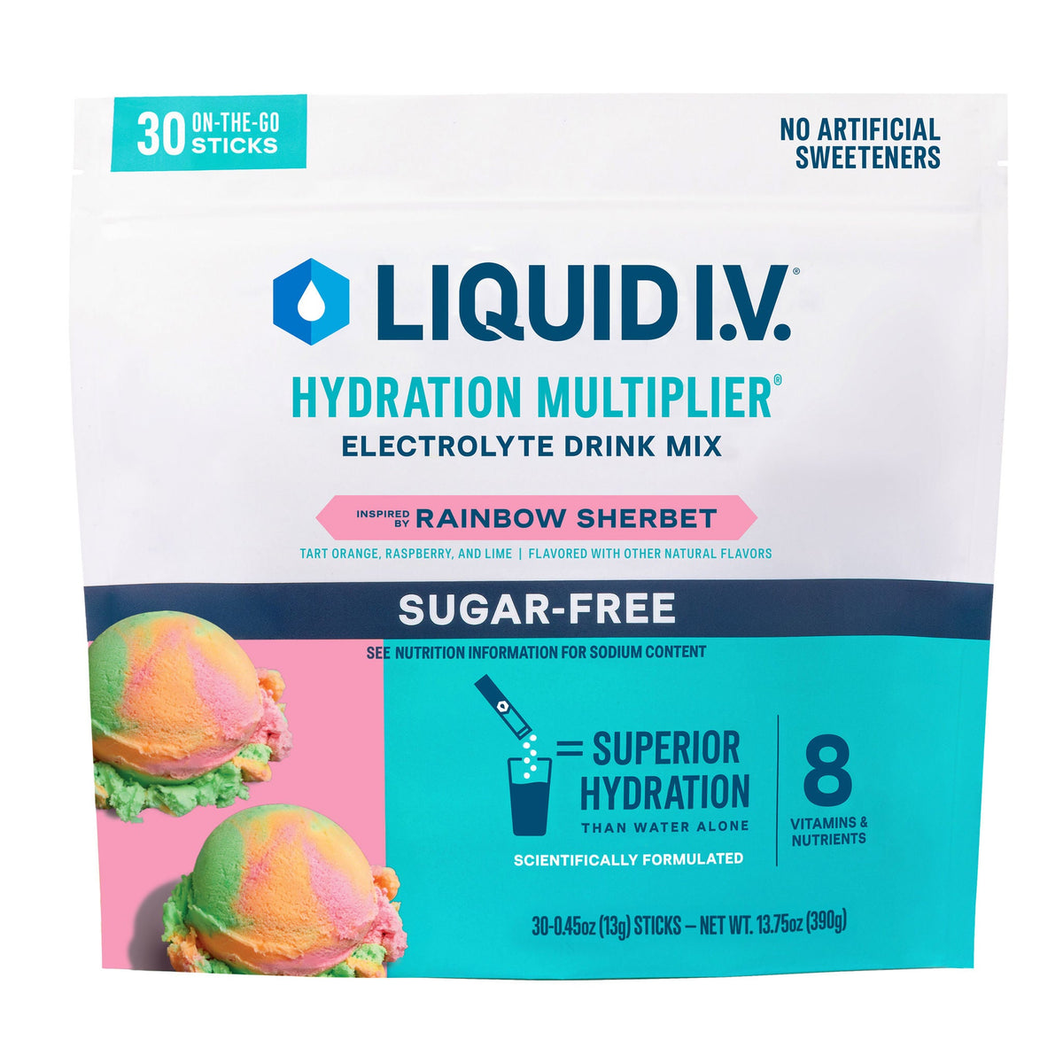 미국직구 리퀴드아이비 전해질 파우더 Liquid I.V. Hydration Multiplier, 30 Individual Serving Stick Packs in Resealable Pouch, Sugar Free, Rainbow Sherbet