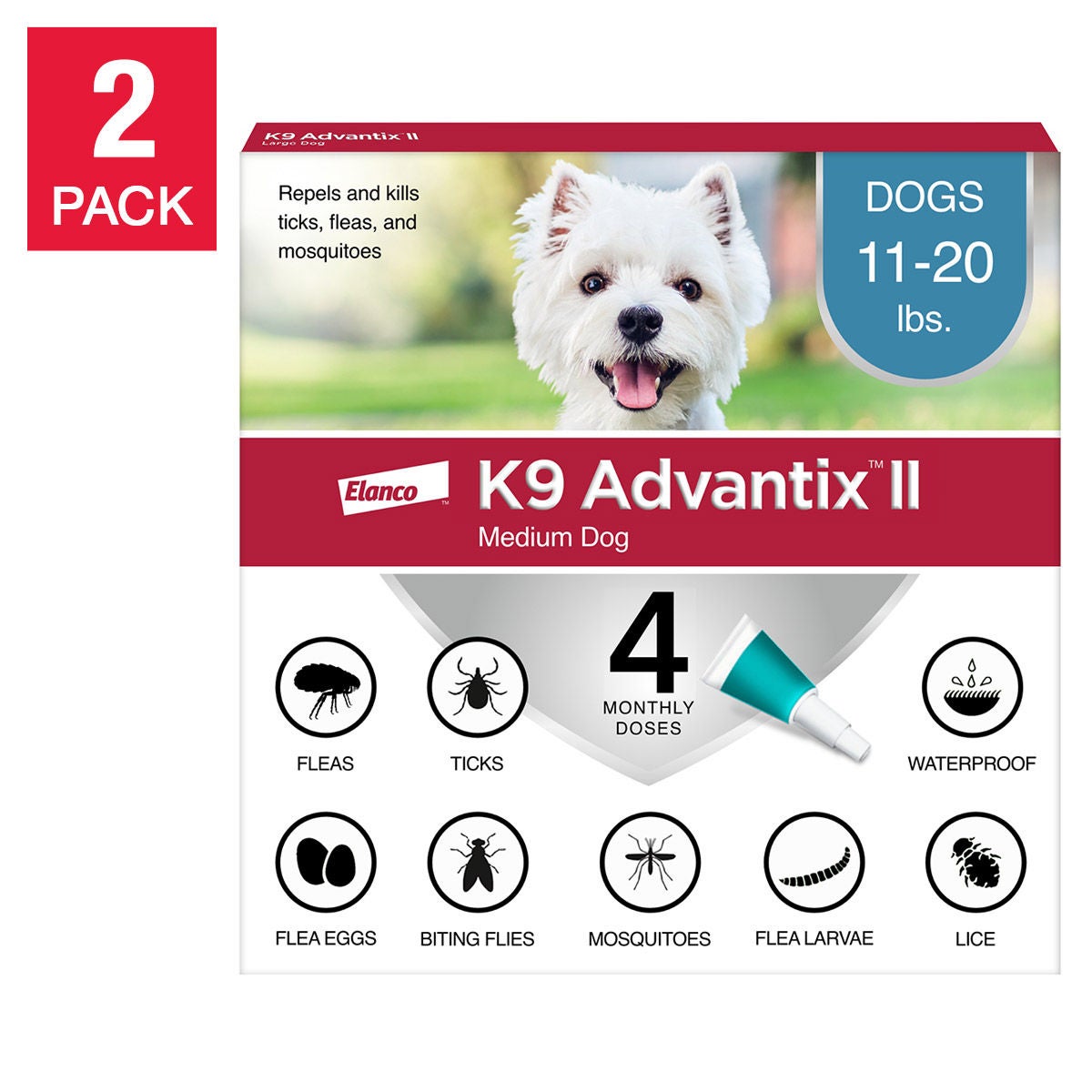 미국직구 K9어드밴틱스 반려견 해충·구충 K9 Advantix II Flea and Tick Topical Treatment for Dogs 11-20 lbs, 4-doses, 2-count