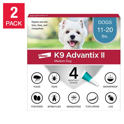 미국직구 K9어드밴틱스 반려견 해충·구충 K9 Advantix II Flea and Tick Topical Treatment for Dogs 11-20 lbs, 4-doses, 2-count
