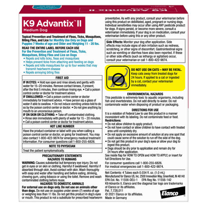 미국직구 K9어드밴틱스 반려견 해충·구충 K9 Advantix II Flea and Tick Topical Treatment for Dogs 11-20 lbs, 4-doses, 2-count