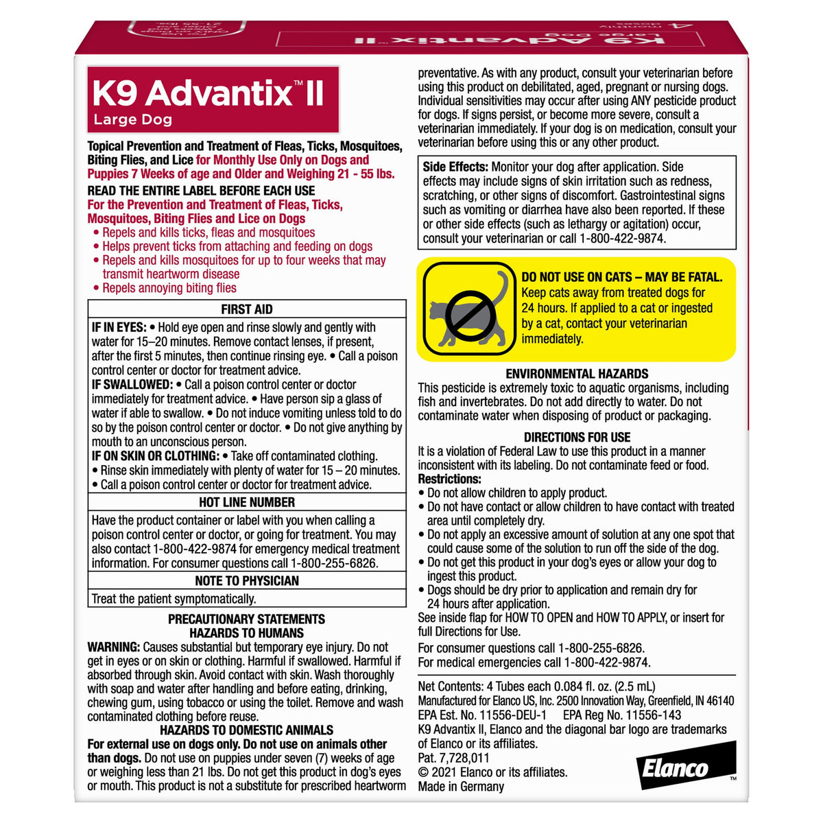 미국직구 K9어드밴틱스 반려견 해충·구충 K9 Advantix II Flea and Tick Topical Treatment for Dogs 21-55 lbs, 4-doses, 2-count