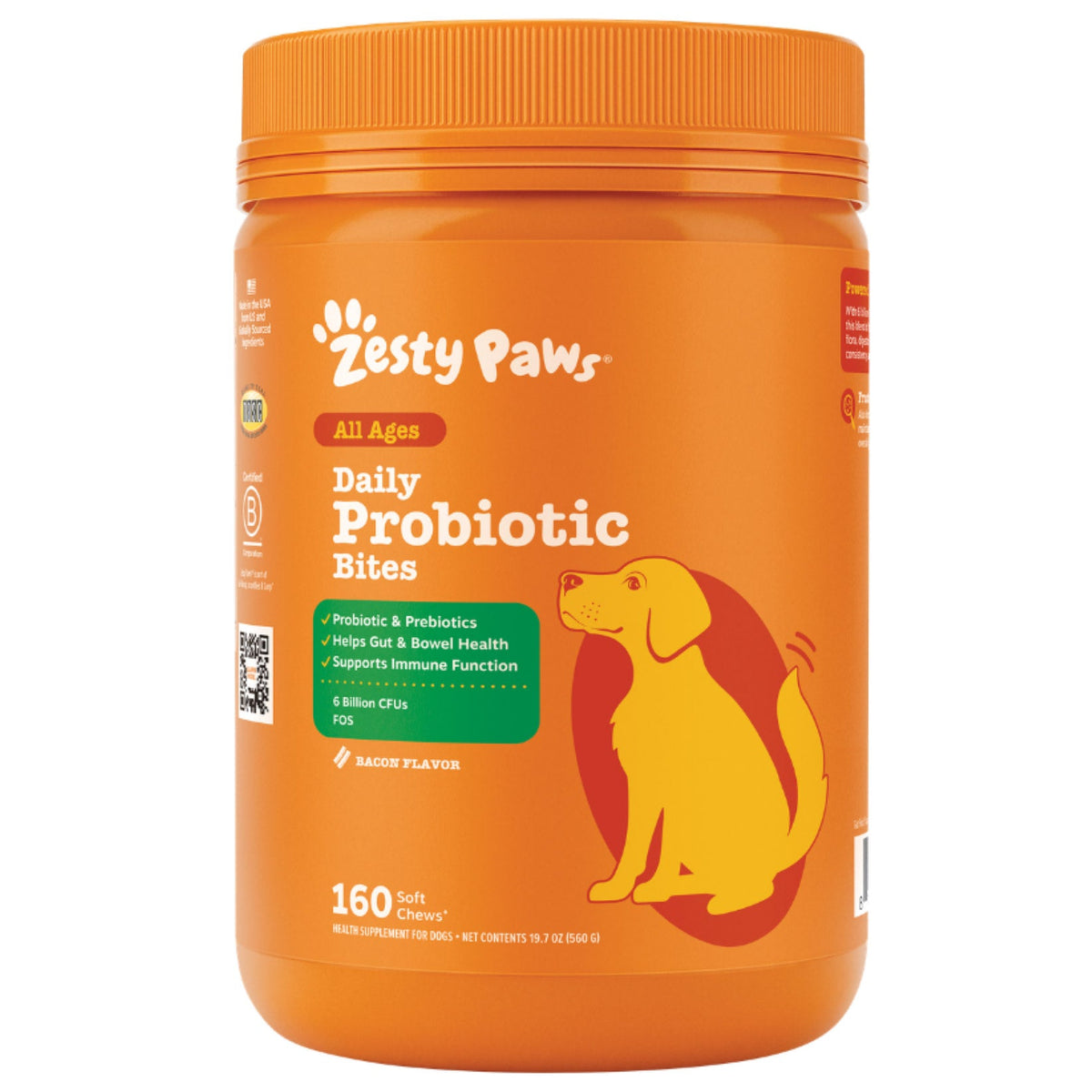 미국직구 펫용품 Zesty Paws Probiotic Bites for Dogs, Bacon Flavor, 160-count