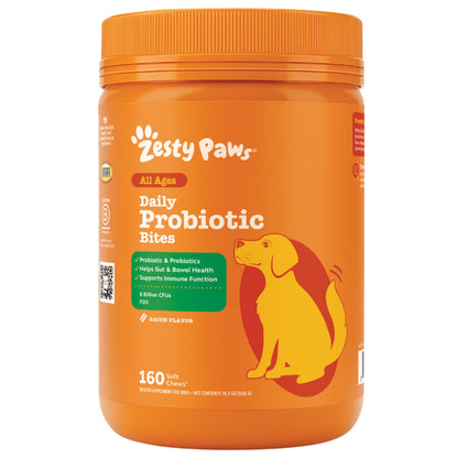 미국직구 펫용품 Zesty Paws Probiotic Bites for Dogs, Bacon Flavor, 160-count