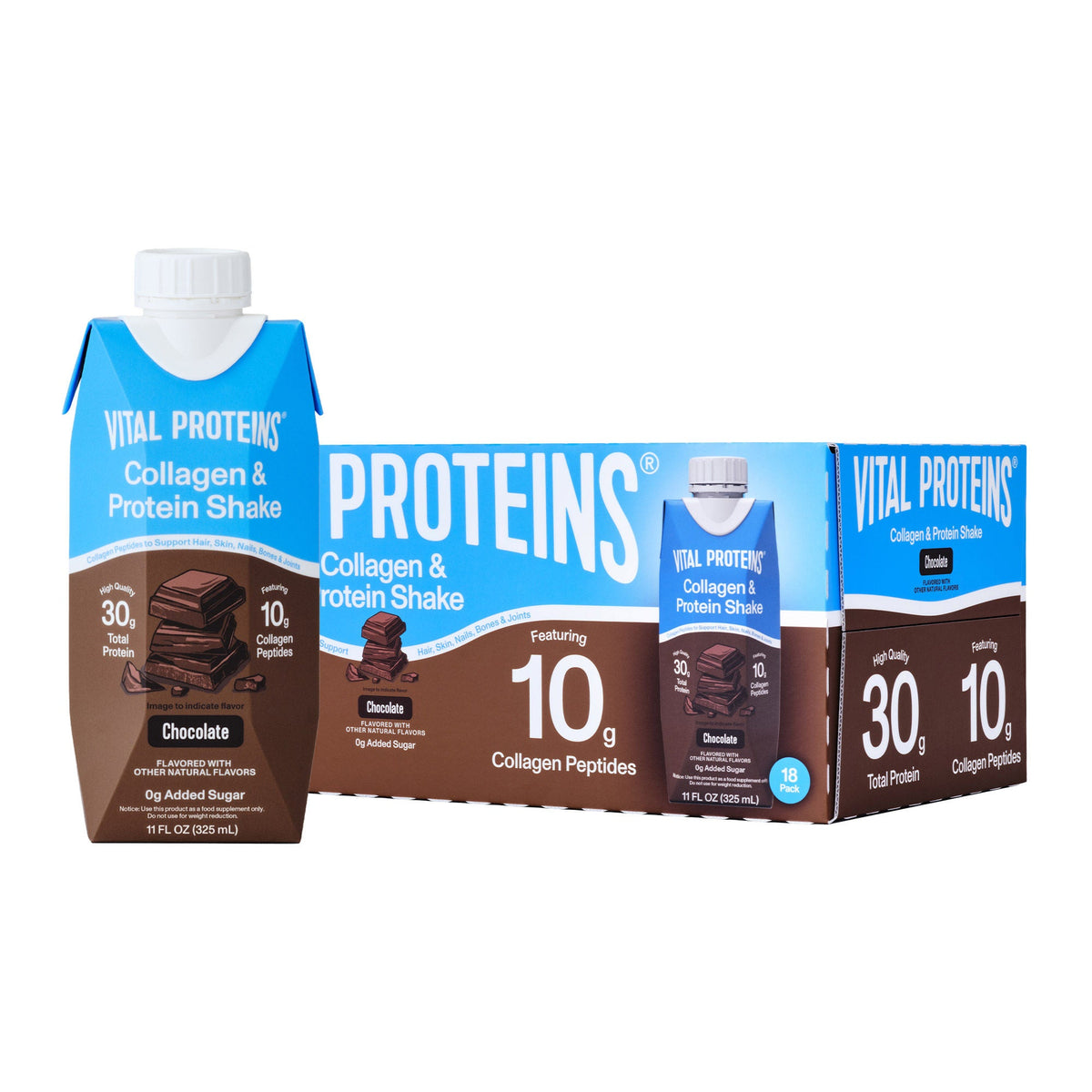 미국직구 바이탈프로틴 단백질 쉐이크 음료 초콜릿 Vital Proteins 10g Collagen and 30g Total Protein Shake, Chocolate, 11 fl oz, 18-pack