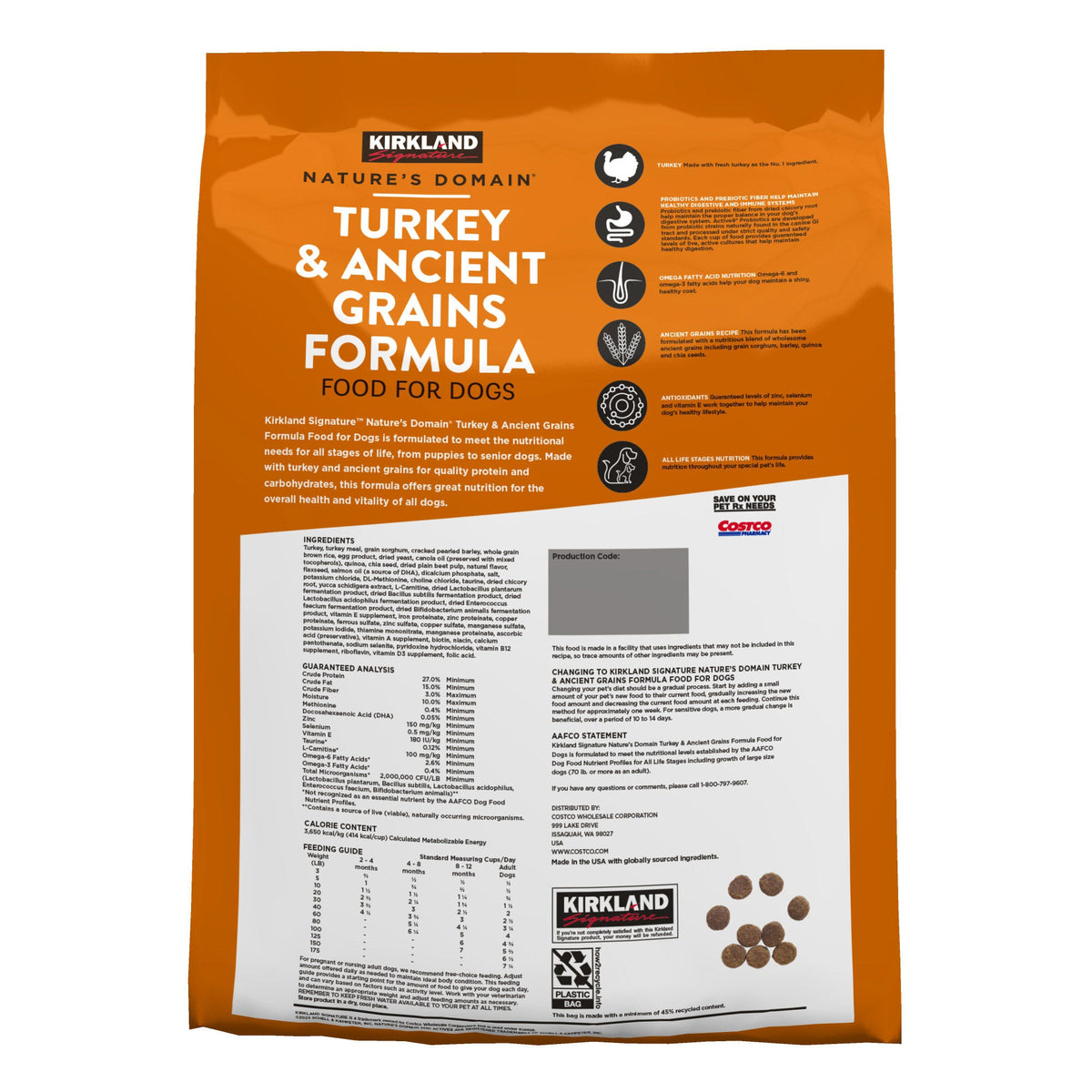 미국직구 커클랜드 강아지 사료 Kirkland Signature Nature's Domain Turkey and Ancient Grains Dog Food, 25 lbs