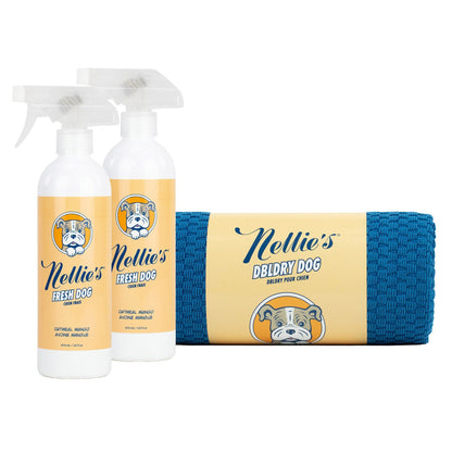 미국직구 펫용품 Nellie's Dog Towel and Waterless Dog 16 fl oz Shampoo Bundle