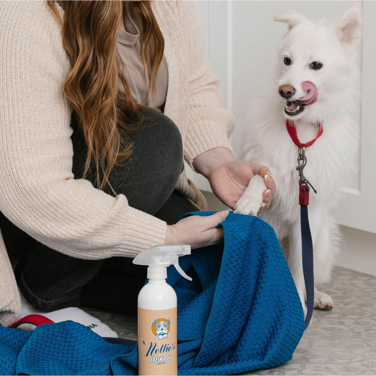 미국직구 펫용품 Nellie's Dog Towel and Waterless Dog 16 fl oz Shampoo Bundle