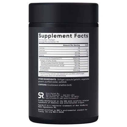 미국직구 오메가3 Sports Research Omega-3 Krill Oil Superba2 1000mg, 90ct Softgels