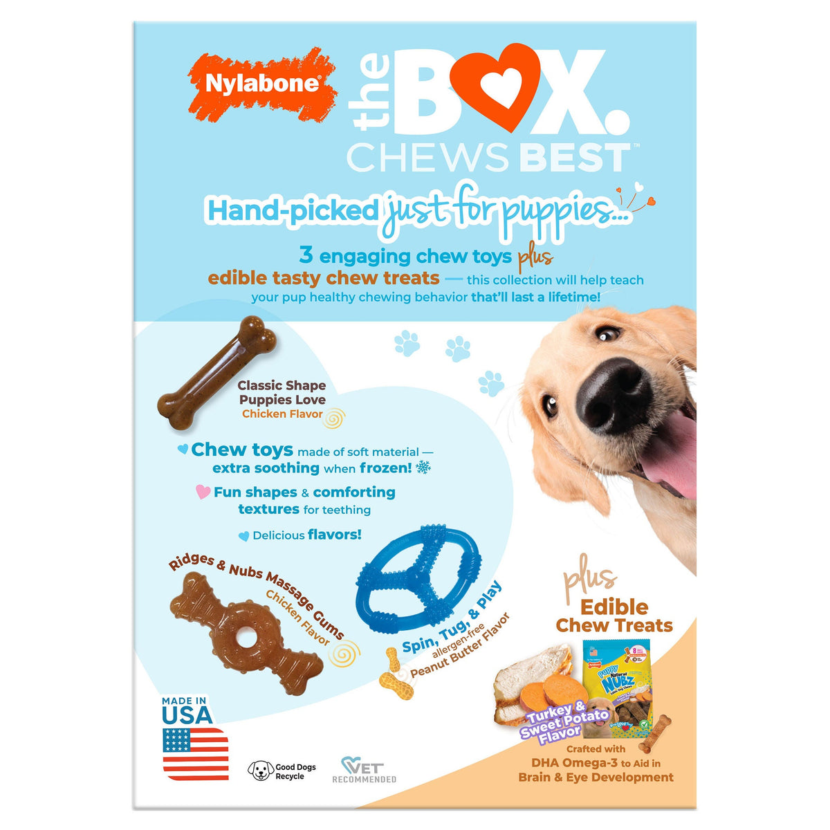 미국직구 나일라본 강아지 장난감 Nylabone Puppy Chew Toys and Small NUBZ Gift Box, 4-count