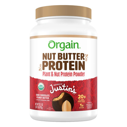 미국직구 오르가인 단백질 쉐이크 파우더 초콜릿 땅콩버터 Orgain and Justin's Nut Butter Protein Powder, Dark Chocolate Peanut Butter, 2.01 lbs