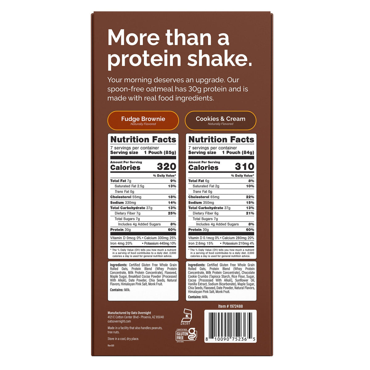 미국직구 Oats Overnight 과자 30g 14팩 / Oats Overnight Variety Pack, 30g Protein Shake, Fudge Bro 2