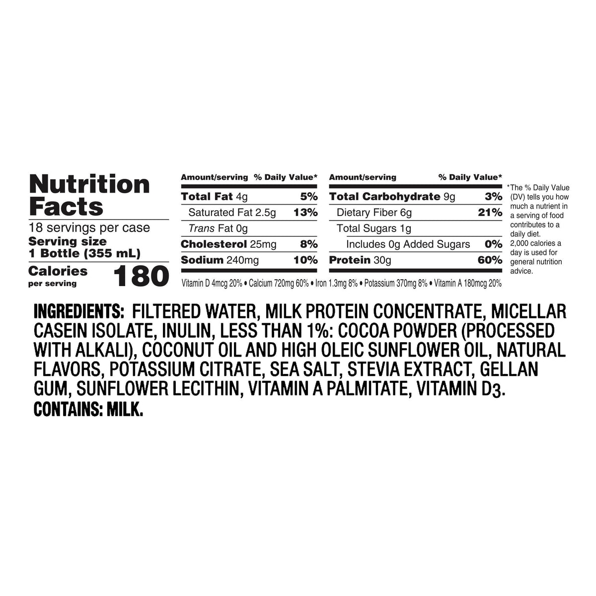 미국직구 오이코스 단백질 쉐이크 음료 초콜릿 Oikos 30g Chocolate Protein Shake, 12 fl oz, 18-pack