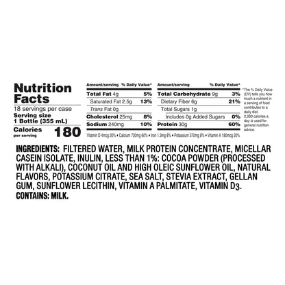미국직구 오이코스 단백질 쉐이크 음료 초콜릿 Oikos 30g Chocolate Protein Shake, 12 fl oz, 18-pack